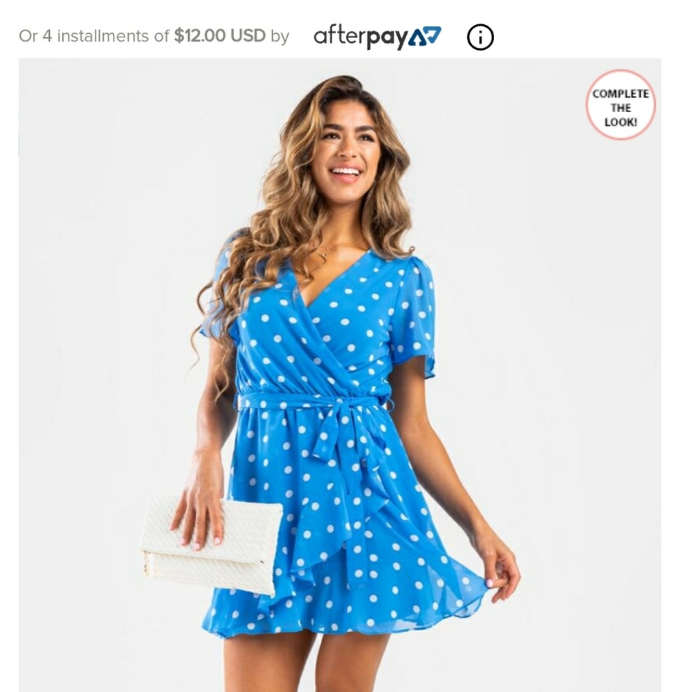 Blue and white polkadot ruffle dress